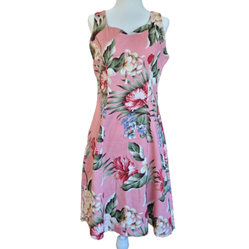 Vintage Lisa Maru Honolulu Barkcloth Hawaiian Tropical Sleeveless Midi Dress